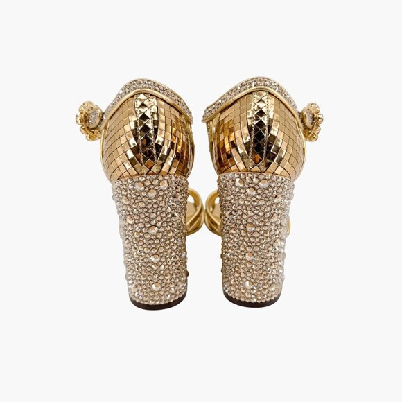 Dolce & Gabbana Disco Ball Sandals EU 37 US 7 Gold Crystal Block Heel Glitter - Picture 6 of 16